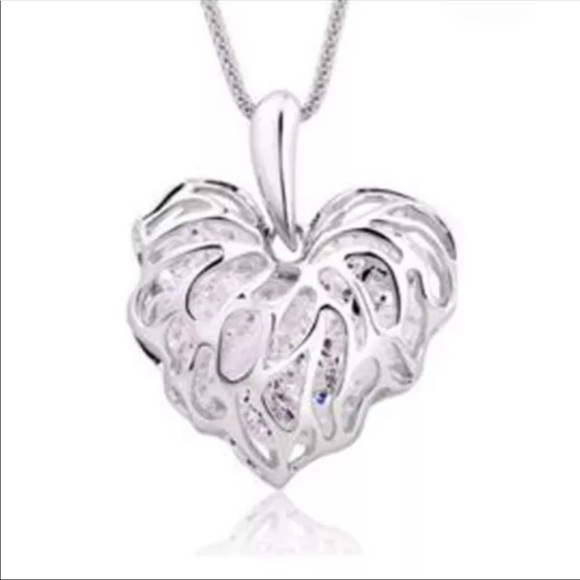 Silver Heart Pendant w/Crystals & Necklace - Picture 2 of 3